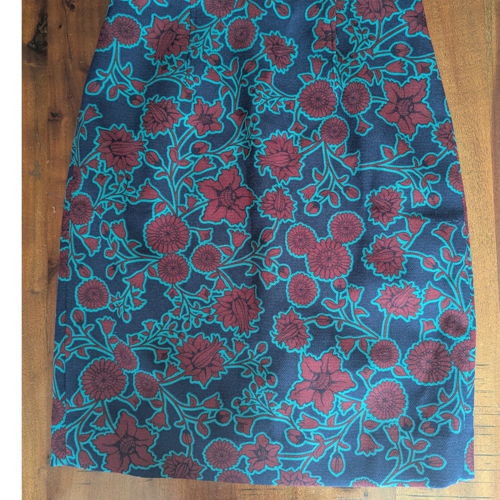 J.Crew Sheath Dress Blue Teal Burgundy Floral Print Short Sleeve Sz 0 Mod Retro‎ - Picture 11 of 11